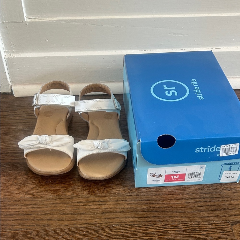 Stride Rite White Girls' Bow Strap Sandals